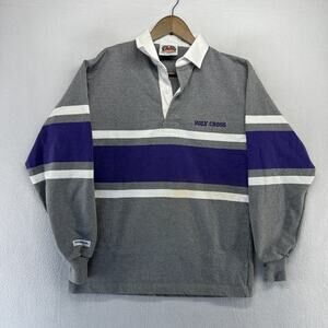 Vintage Holy Cross Rugby Shirt men's Medium Gray Purple Barbarian College 90s